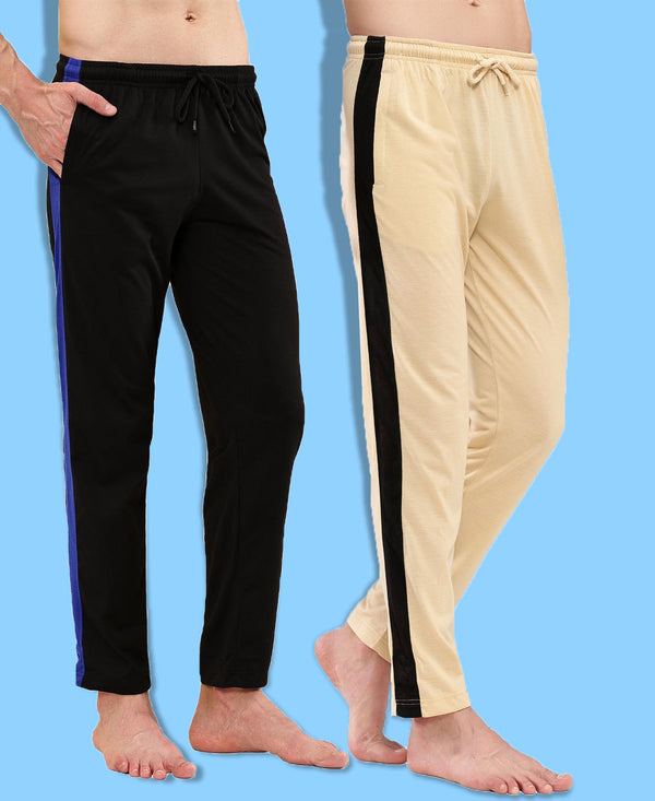 T.T. Men Regular Fit Poly Jersey Cut And Sew Trackpant Pack Of 2-Black-Skin