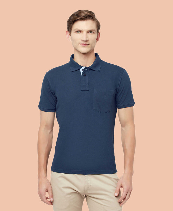 HiFlyers Men'S Solid Tshirts With Pocket Blue