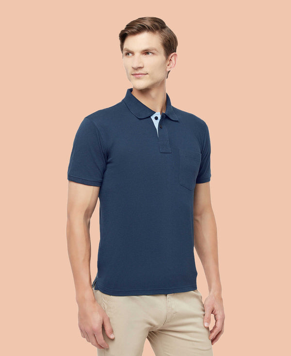 HiFlyers Men'S Solid Tshirts With Pocket Blue