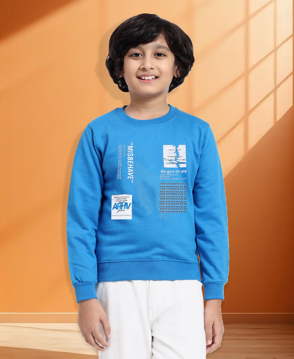 HiFlyers Boys Regular Fit | Premium Cotton Fleece |Full Sleeves|Round Neck|Trendy Winter Wear| Sweatshirts For Boys And Girls -Blue