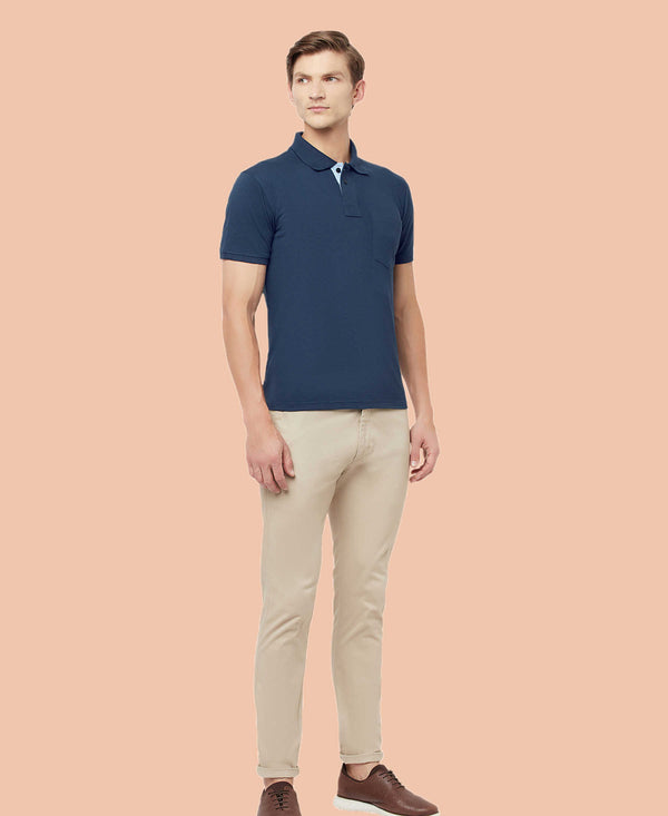 HiFlyers Men'S Solid Tshirts With Pocket Blue
