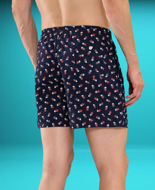 HiFlyers Men Regular Fit Printed Super Combed Cotton Woven Boxer Short Pack Of 1 Blue