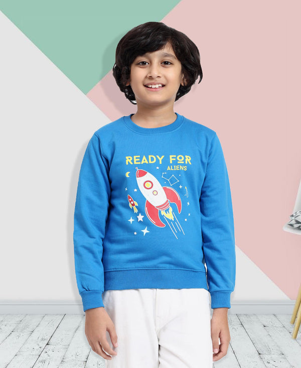 HiFlyers Boys Regular Fit | Premium Cotton Fleece |Full Sleeves|Round Neck|Trendy Winter Wear| Sweatshirts For Boys And Girls -Blue