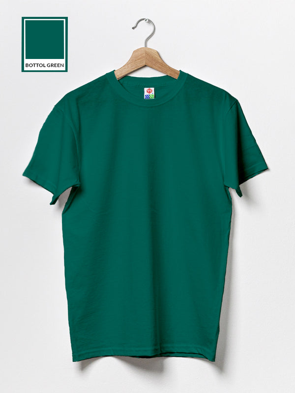 T.T. Men'S Eco Friendly (Cotton Rich) Recycled Fabric Solid Regular Fit Round Neck T-Shirt Pack Of 2 -Black-Bottle Green