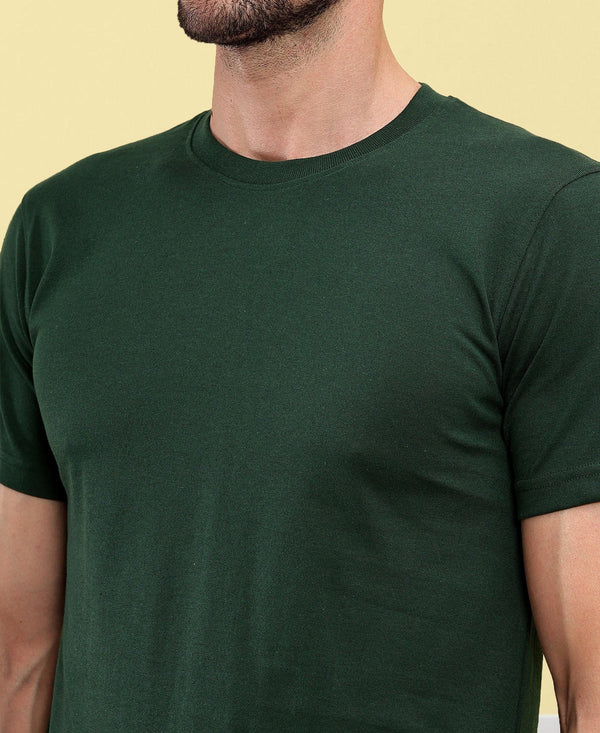 T.T. Men Eco Friendly (Cotton Rich) Recycled Fabric Solid Round Neck Regular Fit Bottle Green