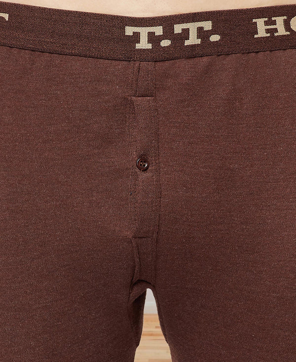 T.T. Mens Brown Slim FitSolid Hotpot Thunder Thermal Trouser