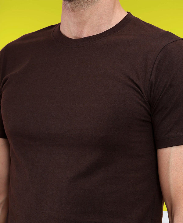 T.T. Men Eco Friendly (Cotton Rich) Recycled Fabric Solid Round Neck Regular Fit Coffee Brown