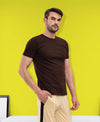 T.T. Men Eco Friendly (Cotton Rich) Recycled Fabric Solid Round Neck Regular Fit Coffee Brown