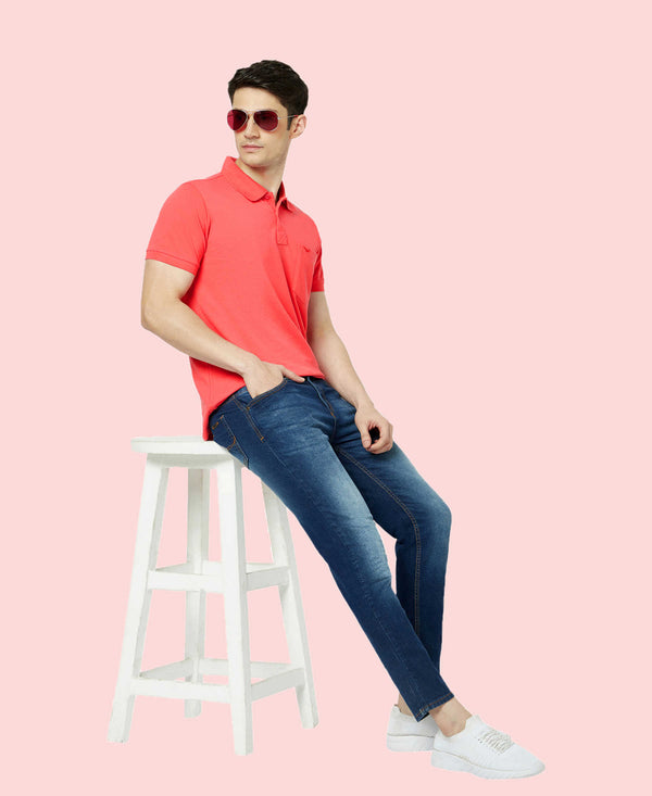 HiFlyers Men'S Solid Regular Fit Polo T-Shirt With Pocket -Cherry