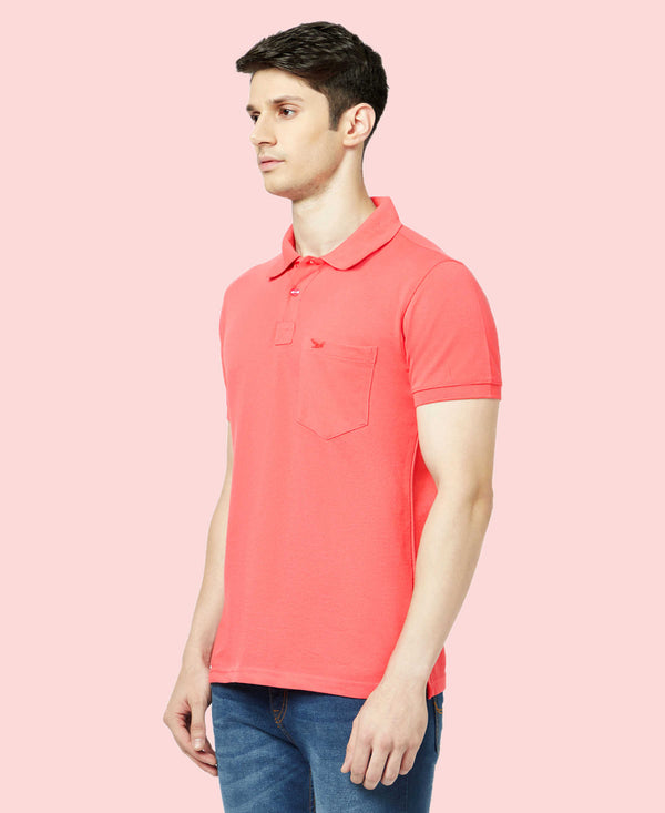 HiFlyers Men'S Solid Regular Fit Polo T-Shirt With Pocket -Cherry