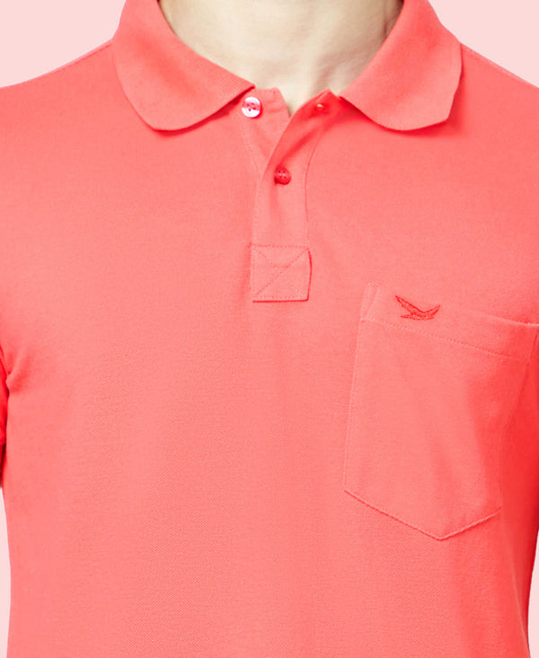 HiFlyers Men'S Solid Regular Fit Polo T-Shirt With Pocket -Cherry