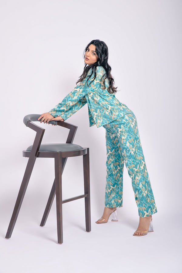 Garden Party Turquoise Printed 3 Piece Co Ord Set (Combo)