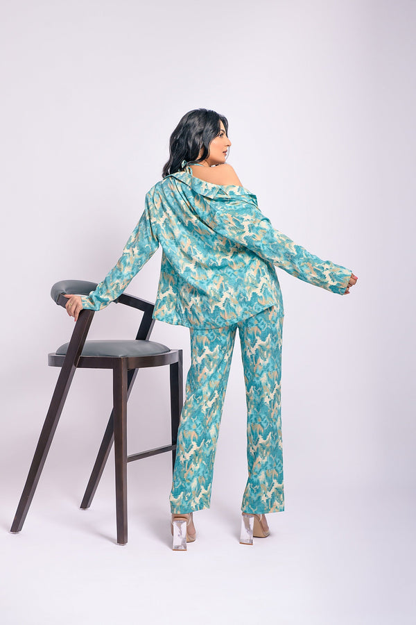 Garden Party Turquoise Printed 3 Piece Co Ord Set (Combo)