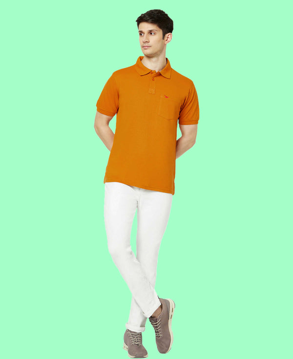 HiFlyers Men'S Solid Regular Fit Polo T-Shirt With Pocket -Dark Mustard