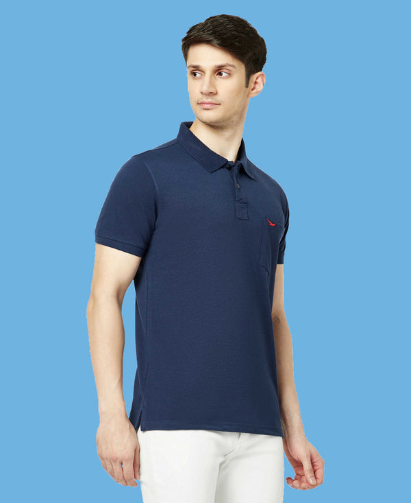 HiFlyers Men'S Solid Regular Fit Polo T-Shirt With Pocket -Denim