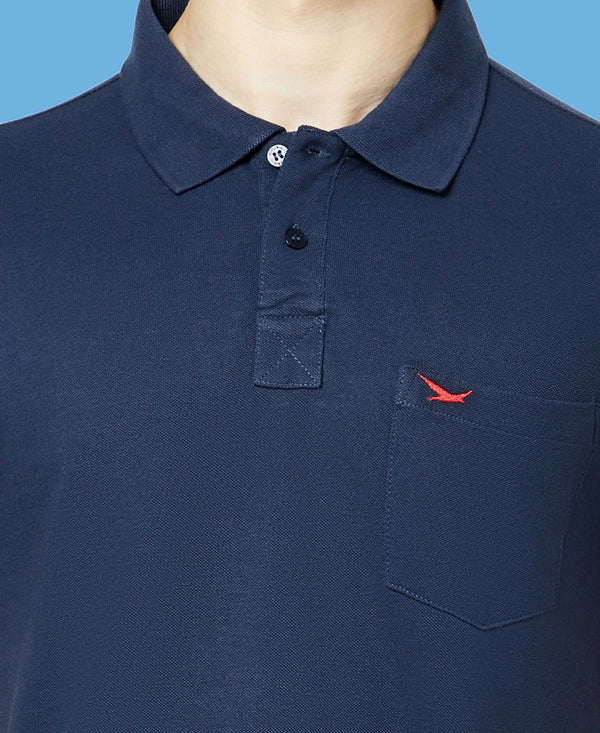 HiFlyers Men'S Solid Regular Fit Polo T-Shirt With Pocket -Denim
