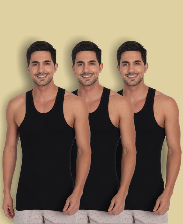 T.T. Men Desire Derby Premium Black Vest (Pack Of 3)