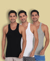 T.T. Men Derby Vest -Black White: Grey Mã©Lange (Pack Of 3)