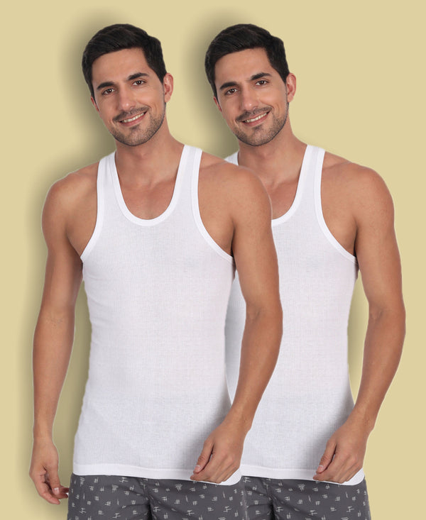 T.T. Men Derby White Vest (Pack Of 2)