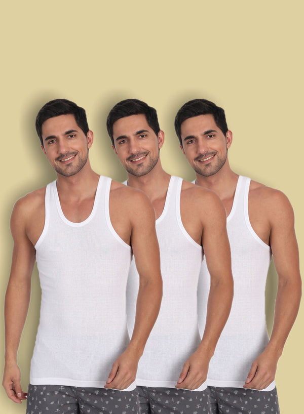 T.T.Desire Men Derby White Premium Vest (Pack Of 3)