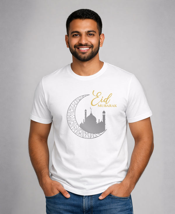 T.T. Men|Eid Special Printed Tees|Round Neck|Half Sleeves|Cotton Blended Tees For Men|Regular Fit|(Non Returnable/ Non Exchangeable Item)|White