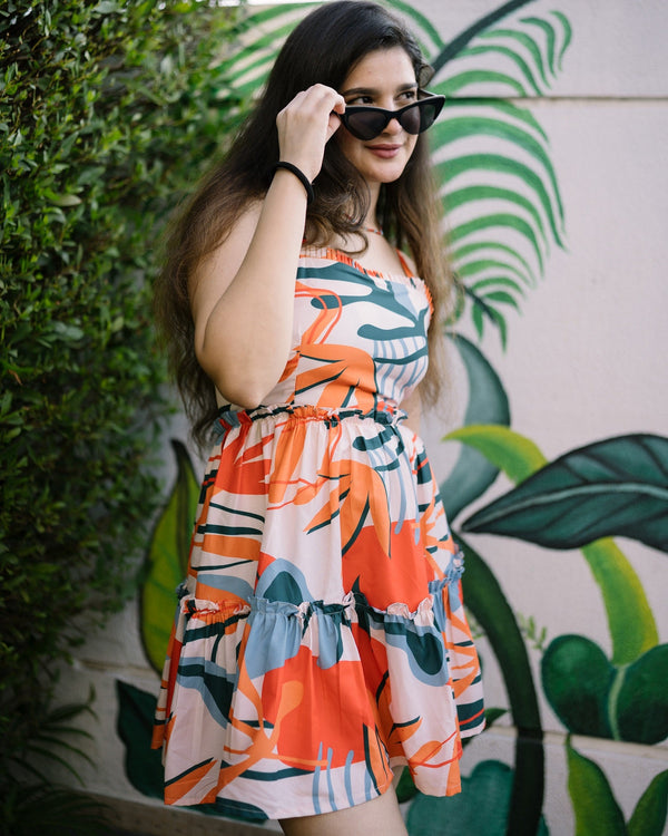 Garden Party Orange Tropical Dress