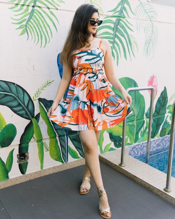 Garden Party Orange Tropical Dress