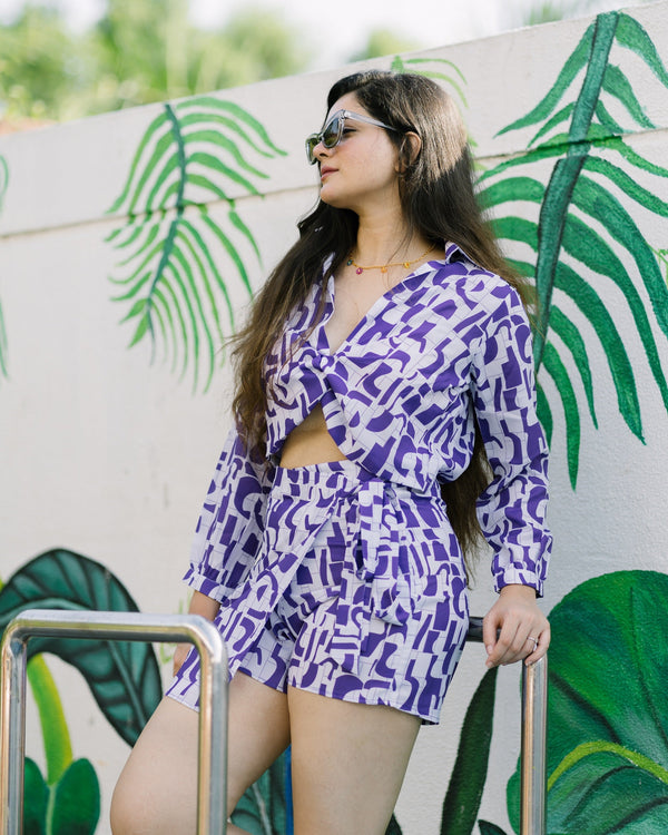 Garden Party Purple Printed Co Ord Set (Combo)