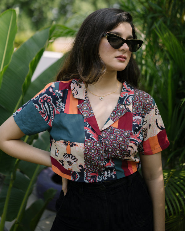 Garden Party Printed Crop Shirt (Top Only)