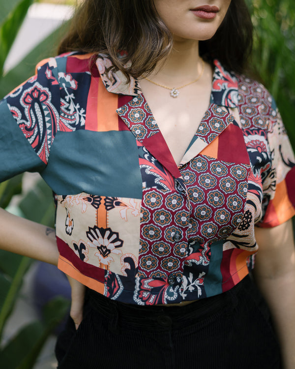 Garden Party Printed Crop Shirt (Top Only)
