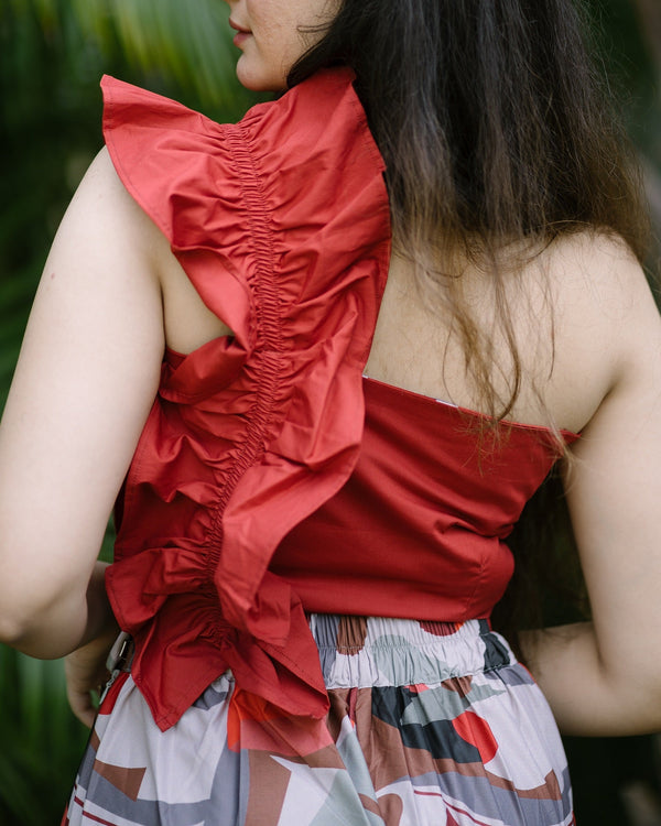 Scarlet bloom ruffle cotton top