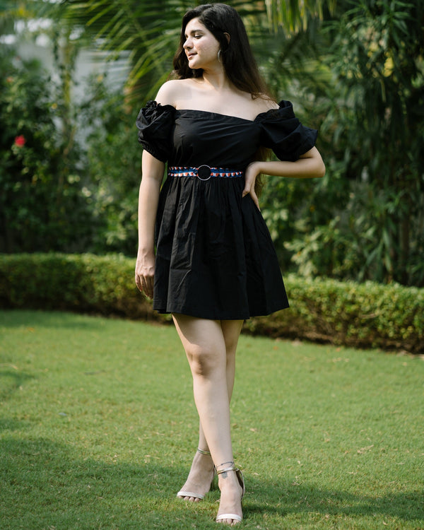 Garden Party Black Off Shoulder Dress