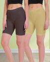 T.T. Pearl Women 100% Cotton Multipurpose Shorts Pack Of 2 Skin & C.Brown