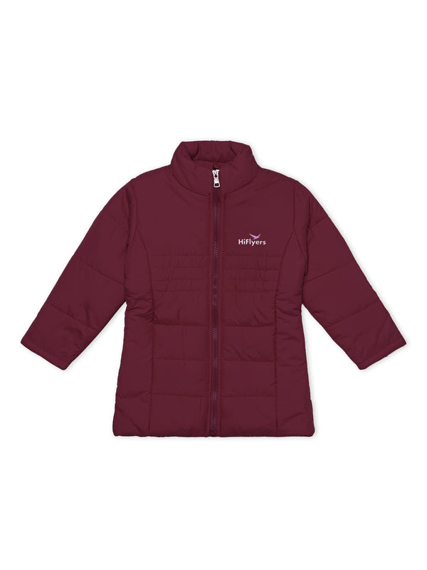 HiFlyers Girls Regular Fit | Polyster |Fluffy Full Sleeves |Quilted Insulation|High Neck Stand Collar|Zipper Jacket -Maroon