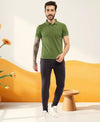 T.T. Men Slim Fit Cotton Polyster Pique Polo Half Sleeve T-Shirt Olive