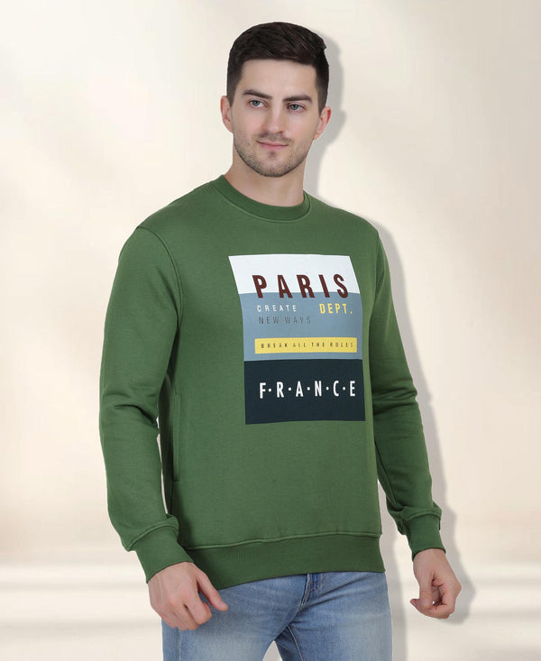 HiFlyers Mens Green Slim Fit Printed Round Neck Sweatshirt