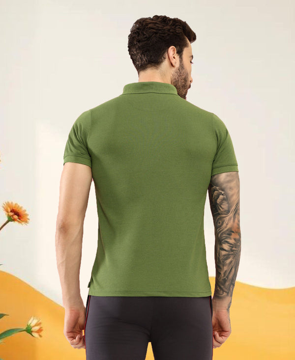 T.T. Men Slim Fit Cotton Polyster Pique Polo Half Sleeve T-Shirt Olive