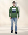 HiFlyers Mens Green Slim Fit Printed Round Neck Sweatshirt