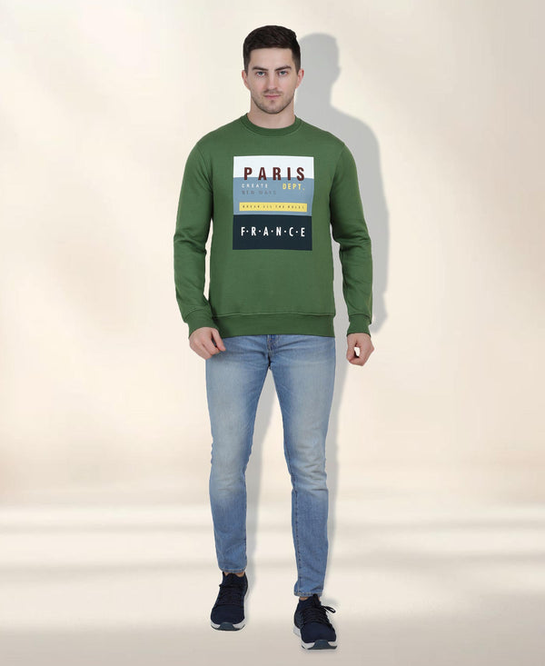 HiFlyers Mens Green Slim Fit Printed Round Neck Sweatshirt