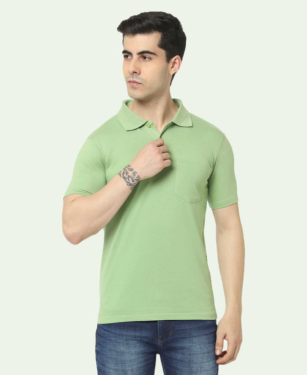 T.T. Men'S Solid Sinker Polo Tshirts With PocketGreen