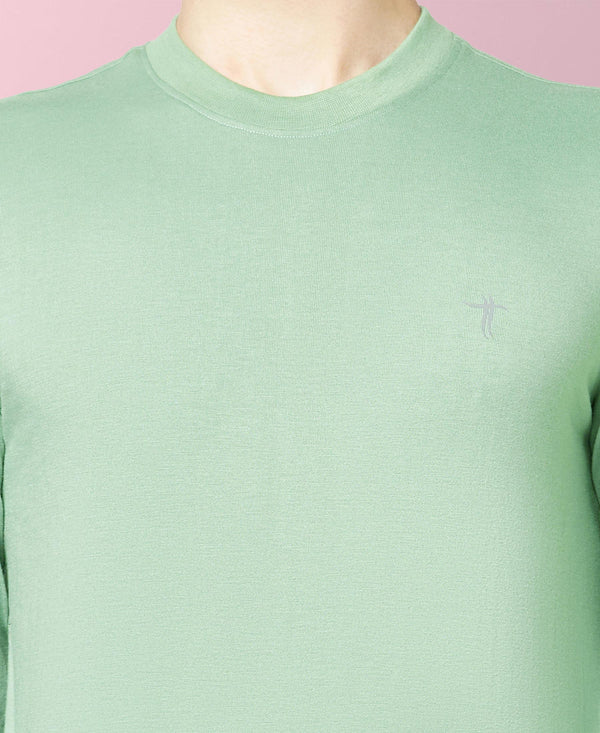 T.T. Men Green Cotton Polyster Regular Fit Solid Sweatshirt Style Tshirt