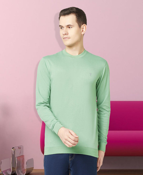 T.T. Men Green Cotton Polyster Regular Fit Solid Sweatshirt Style Tshirt