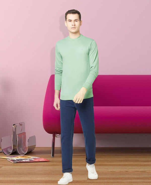 T.T. Men Green Cotton Polyster Regular Fit Solid Sweatshirt Style Tshirt