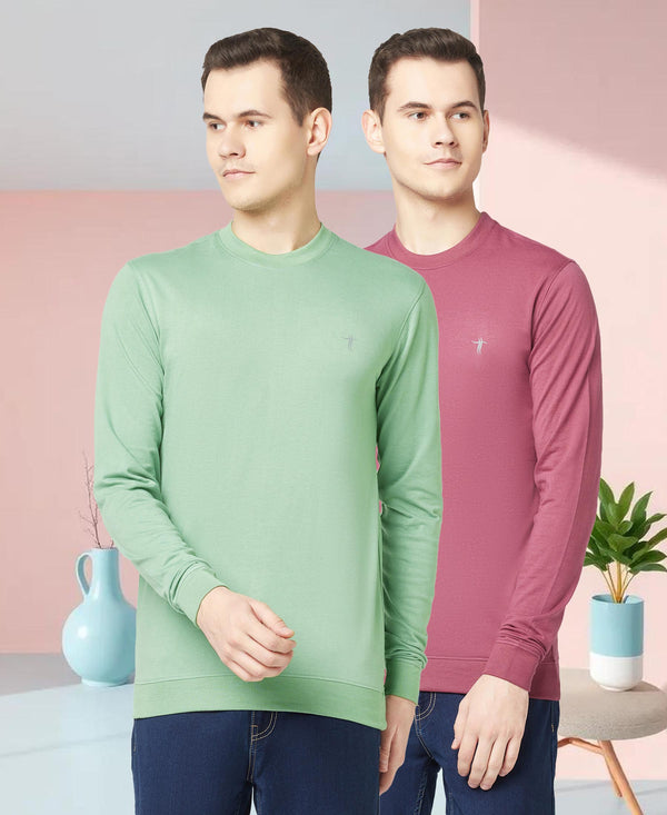 T.T. Men Cotton Polyster Regular Fit Solid Full Sleeve T-Shirt Pack Of 2 (Onion-Green )