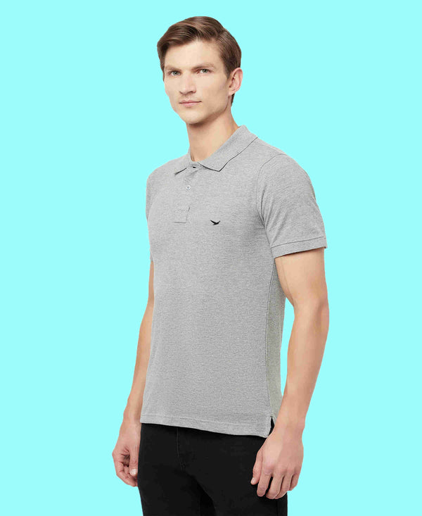 HiFlyers Men'S Cotton Polo T-Shirt With Chest Logo Grey