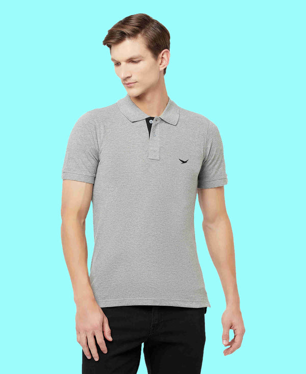 HiFlyers Men'S Cotton Polo T-Shirt With Chest Logo Grey