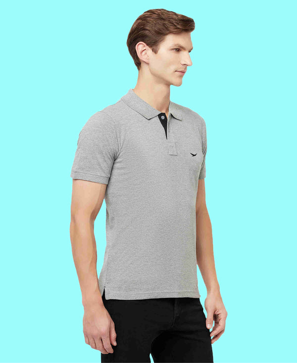 HiFlyers Men'S Cotton Polo T-Shirt With Chest Logo Grey