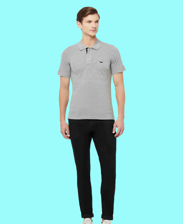 HiFlyers Men'S Cotton Polo T-Shirt With Chest Logo Grey