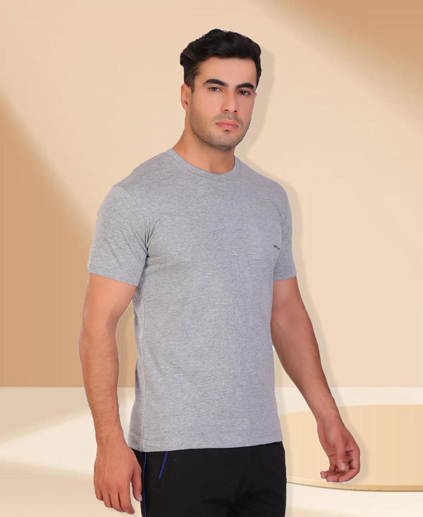 HiFlyers Men Slim Fit Self-Design Premium Rn Tshirts Grey Melange