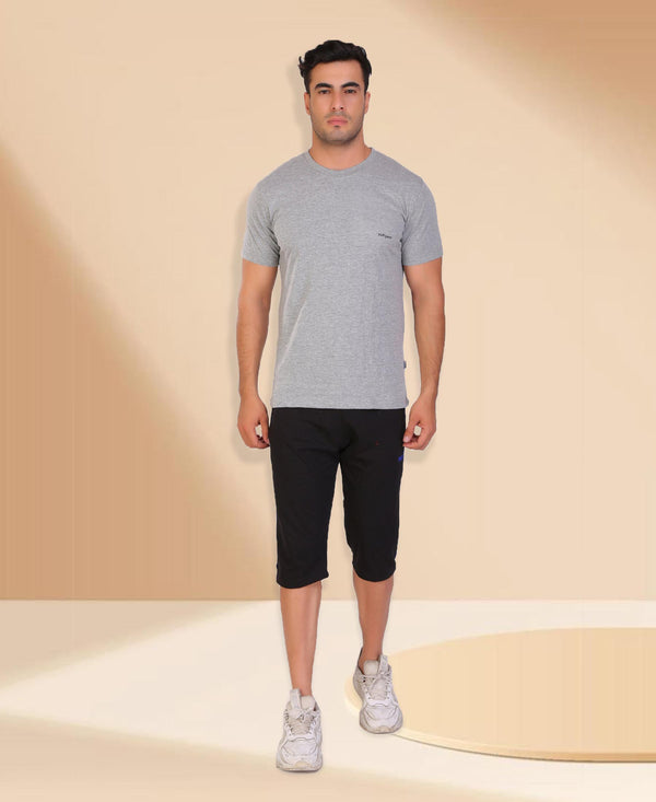 HiFlyers Men Slim Fit Self-Design Premium Rn Tshirts Grey Melange